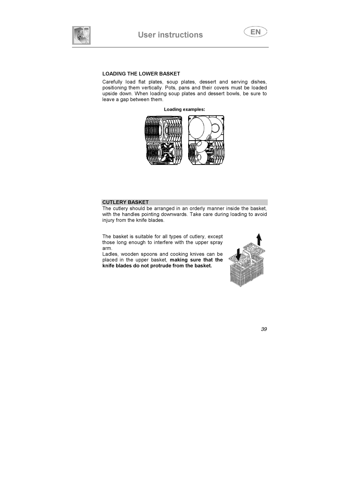 Smeg LSA4551G, LSA4551B instruction manual Loading the Lower Basket, Cutlery Basket 