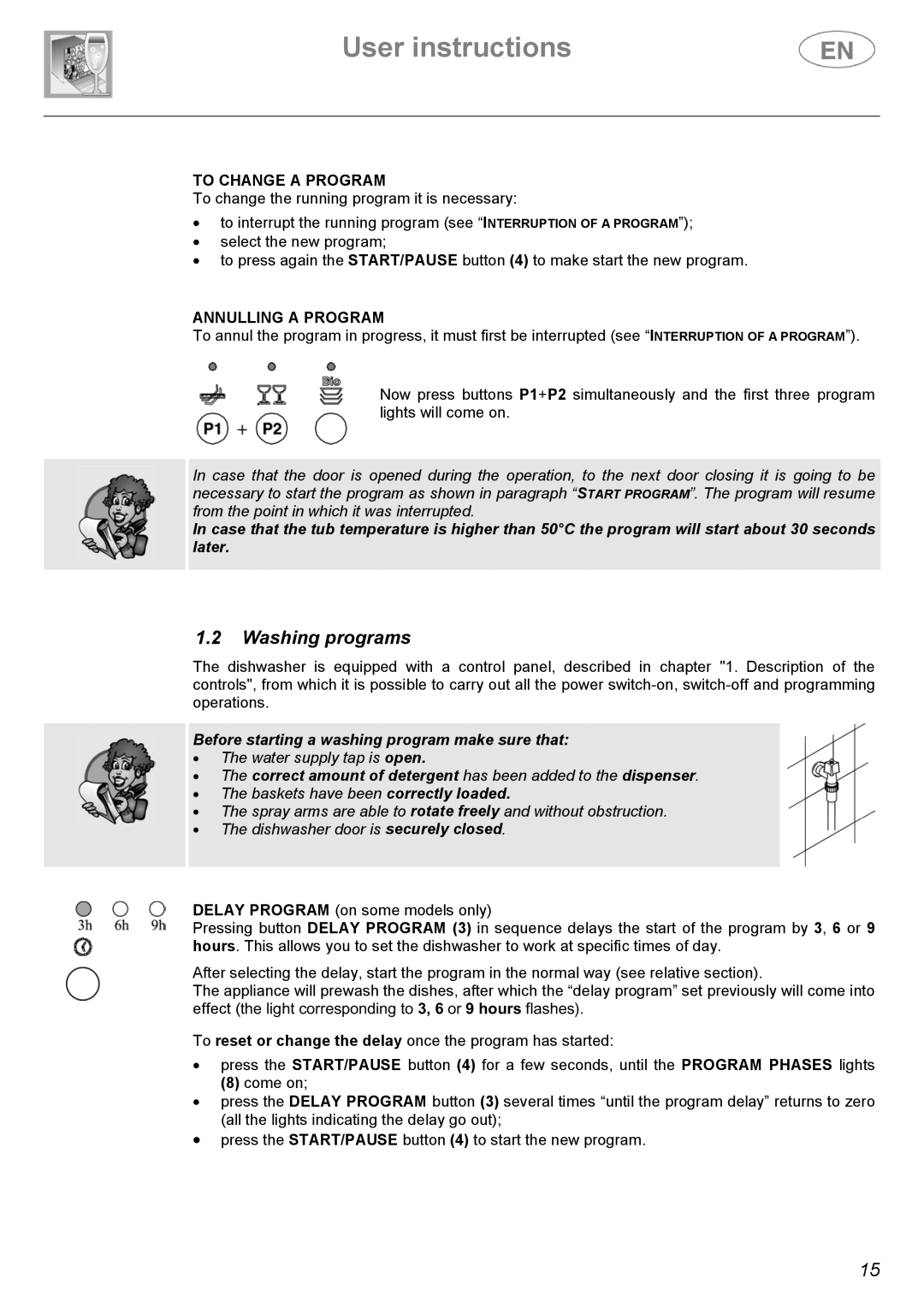 Smeg LSA4551B, LSA4551G To Change a Program, Annulling a Program, Before starting a washing program make sure that 