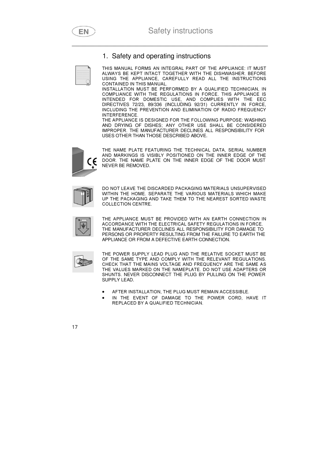 Smeg LSA6047X instruction manual Safety instructions, Safety and operating instructions 