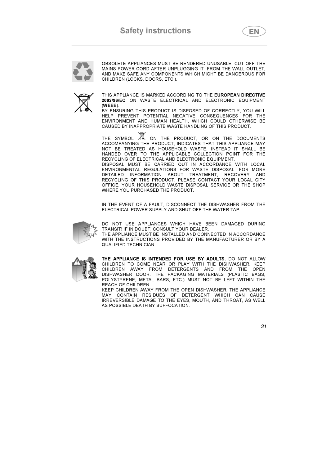 Smeg LSA6051B instruction manual Safety instructions 