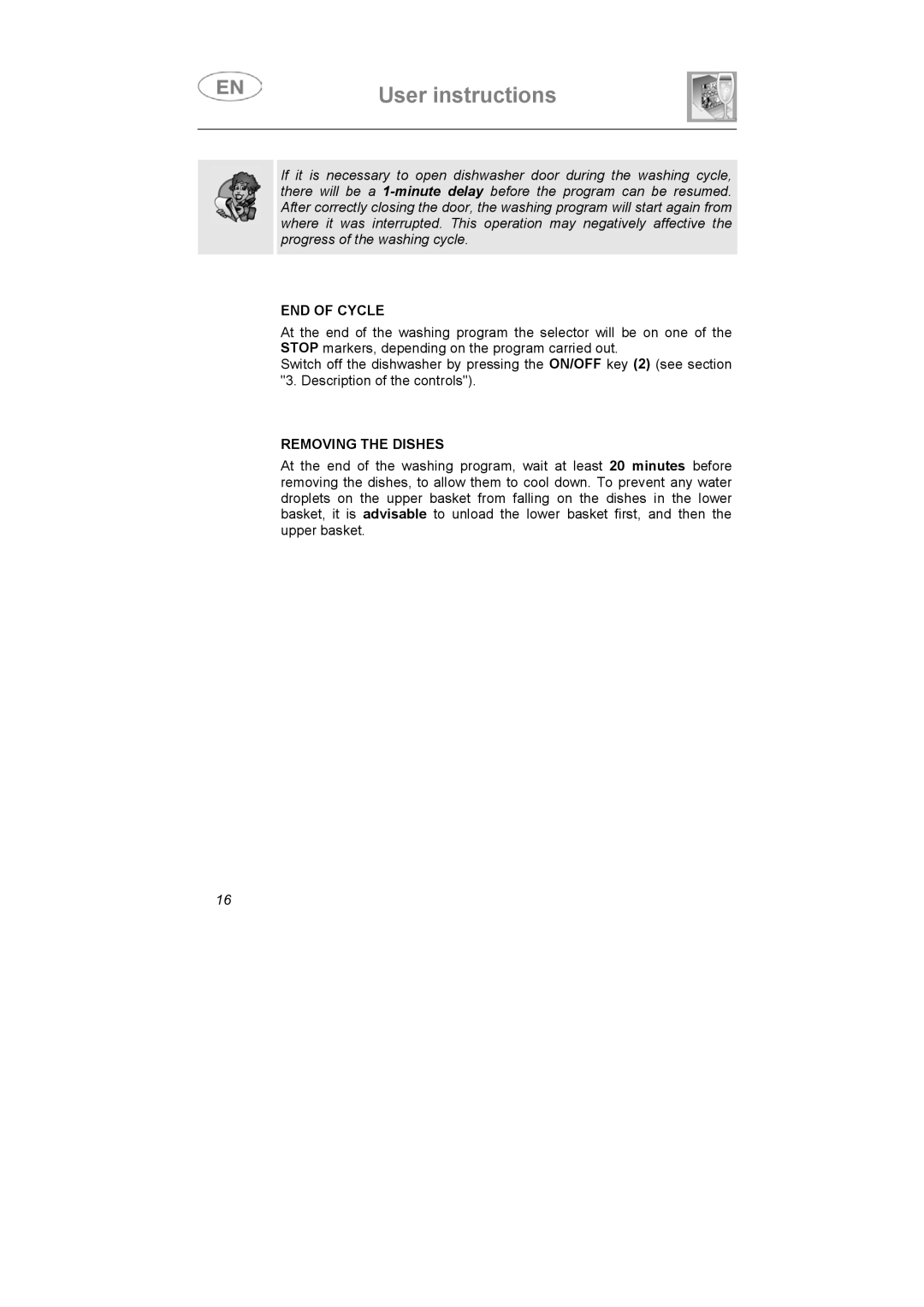 Smeg LSA6051B instruction manual END of Cycle, Removing the Dishes 