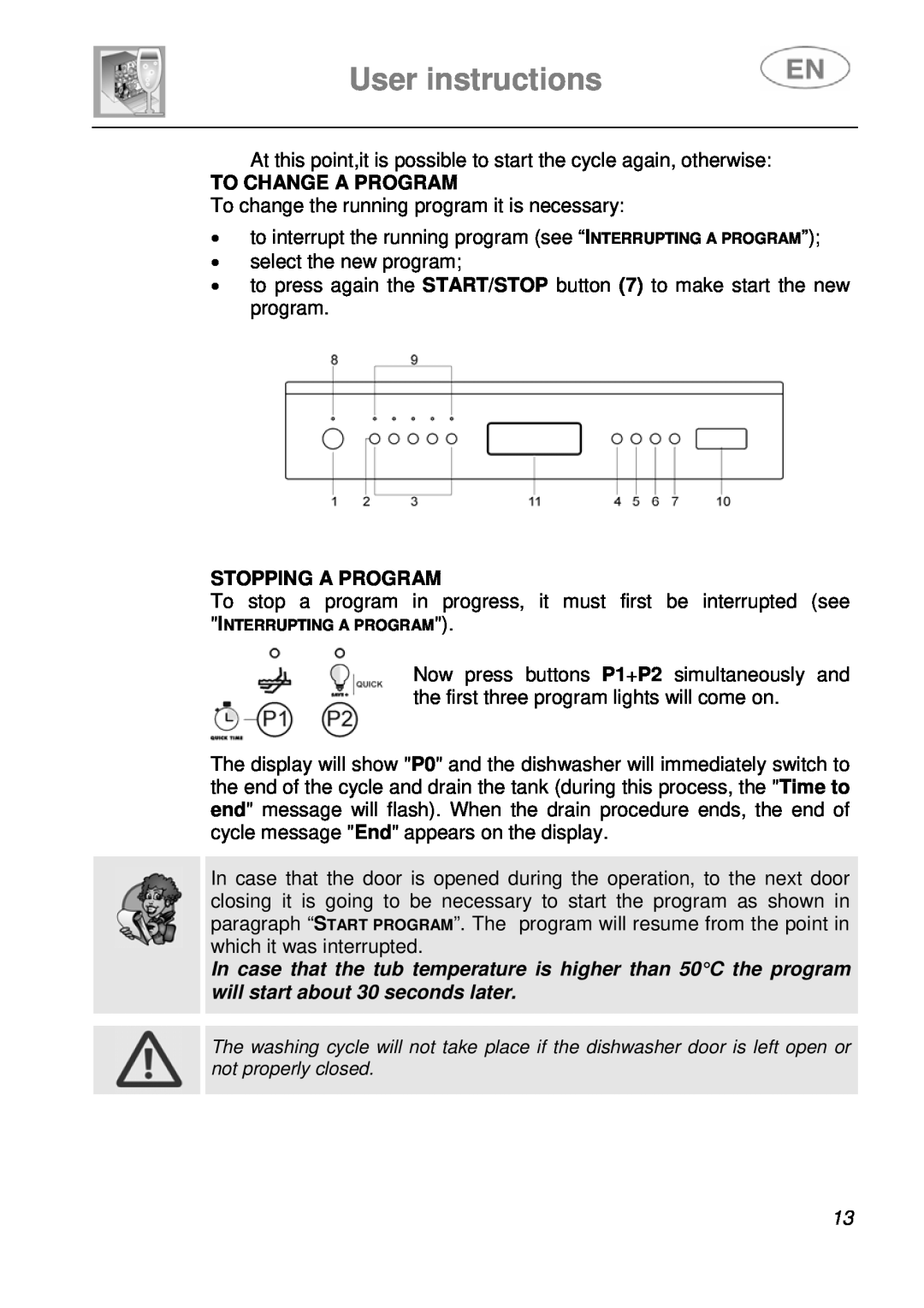 Smeg LSA643XPQ instruction manual User instructions, To Change A Program, Stopping A Program 