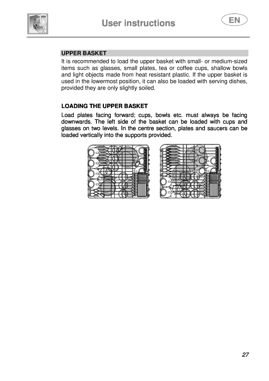 Smeg LSA643XPQ instruction manual User instructions, Loading The Upper Basket 