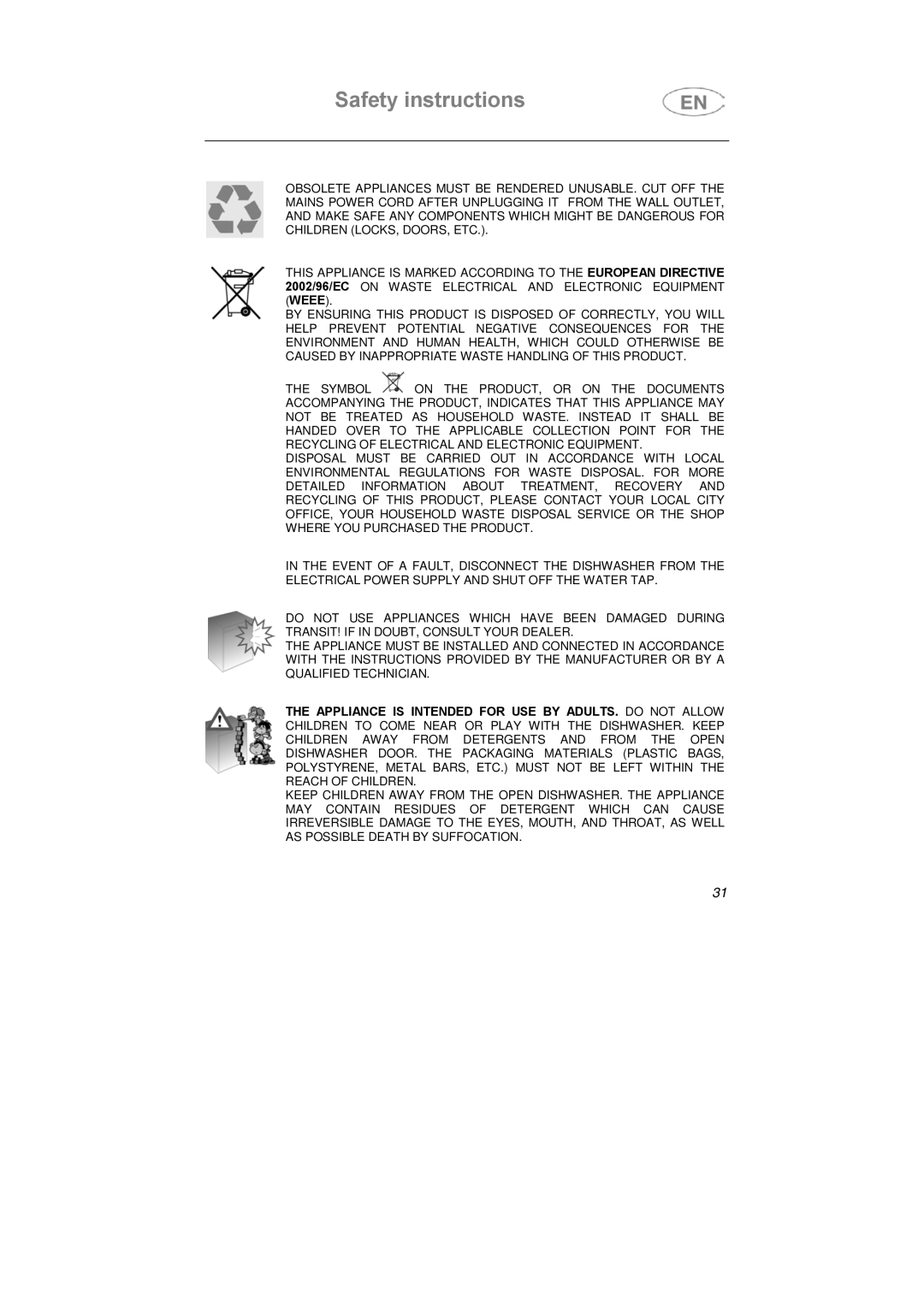 Smeg LSA653E instruction manual Safety instructions 