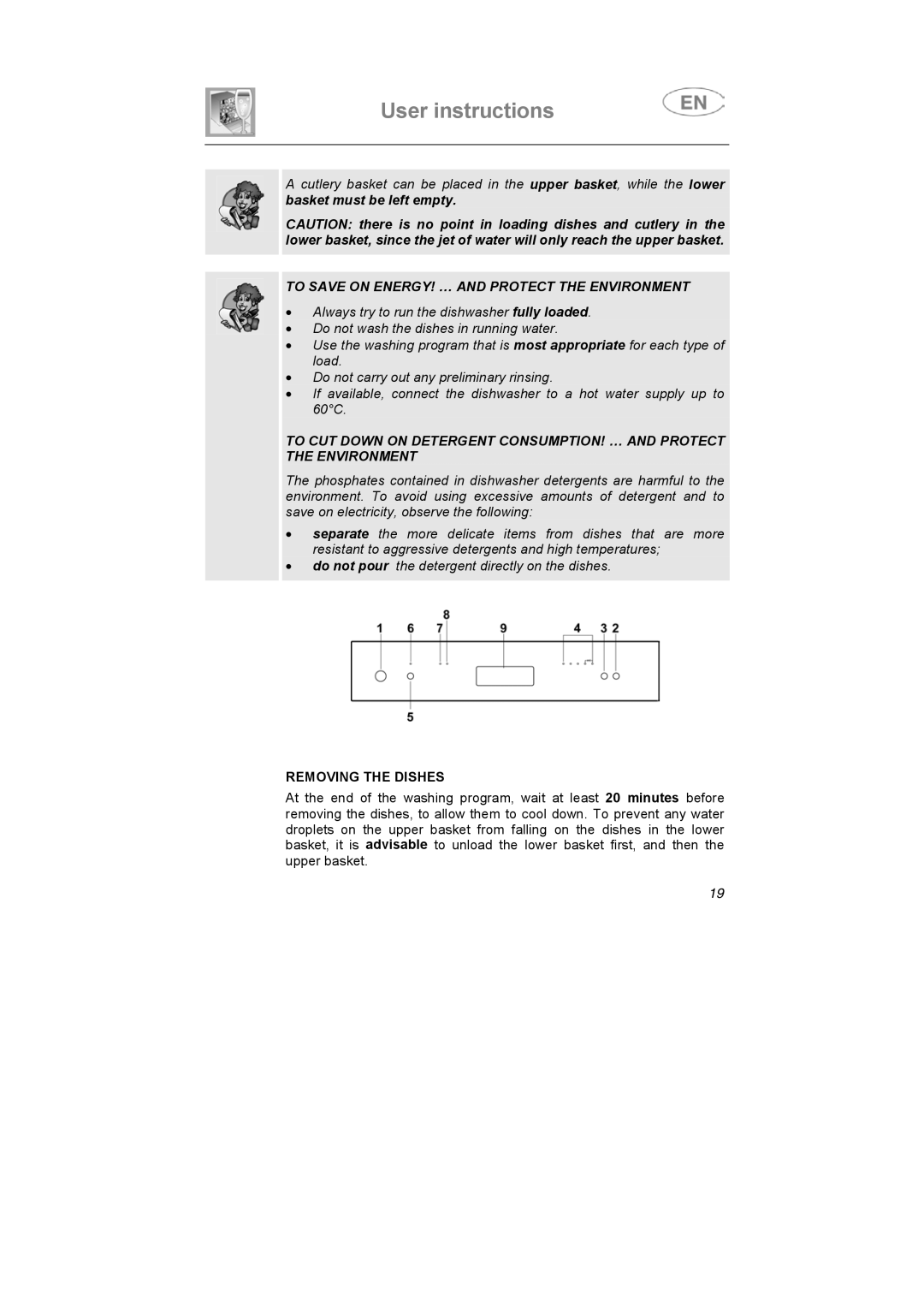 Smeg LSA653E instruction manual To Save on ENERGY! … and Protect the Environment, Removing the Dishes 