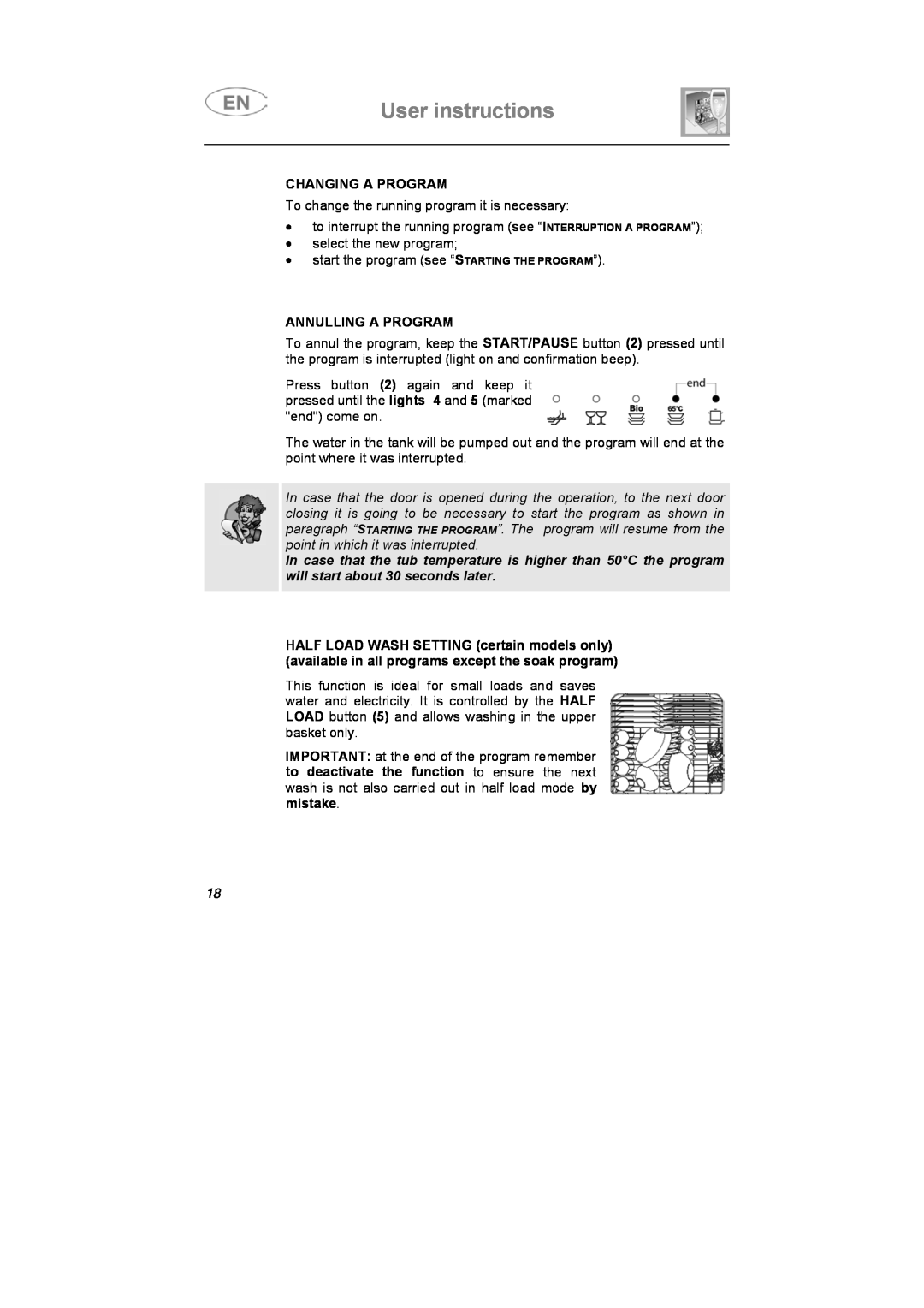 Smeg LSA653E instruction manual User instructions, Changing A Program, Annulling A Program 