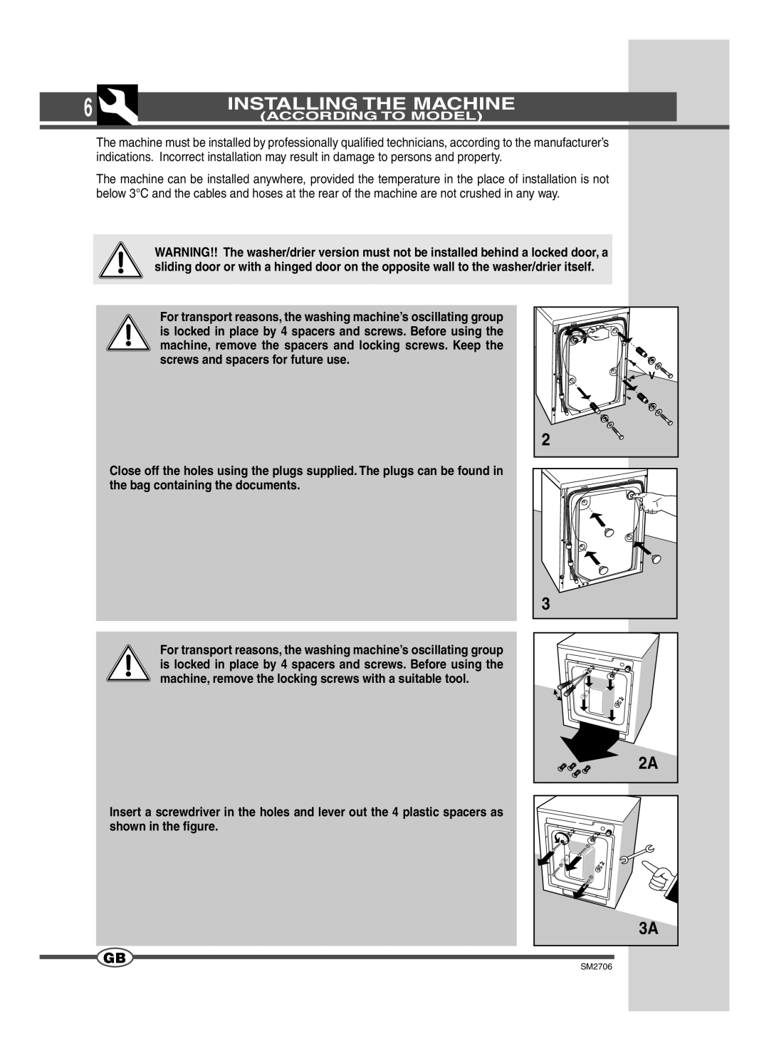 Smeg LSE 146 manual Installing the Machine, According to Model 