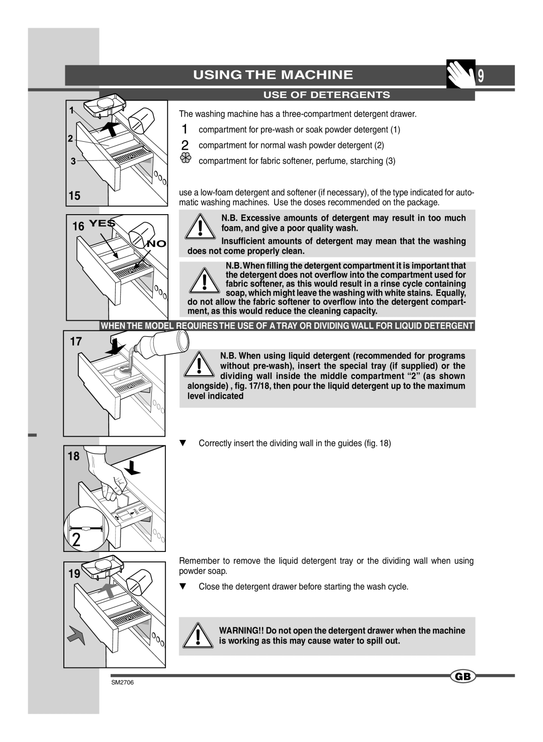 Smeg LSE 146 manual Using the Machine, USE of Detergents 