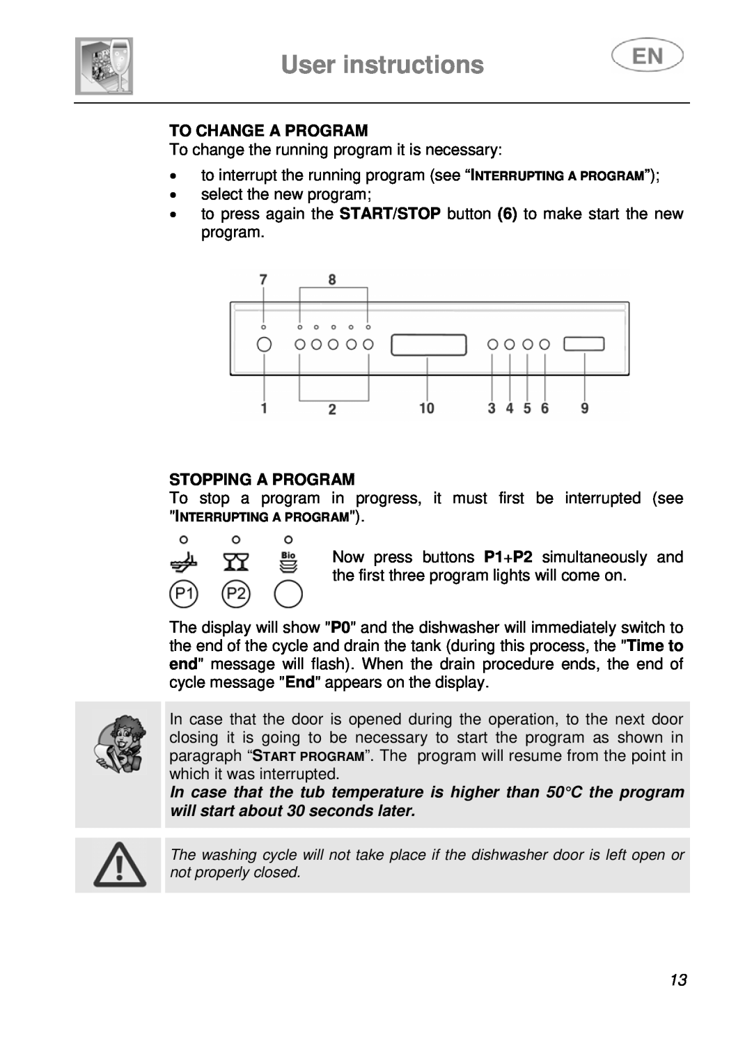 Smeg LVS1449B instruction manual User instructions, To Change A Program, Stopping A Program 