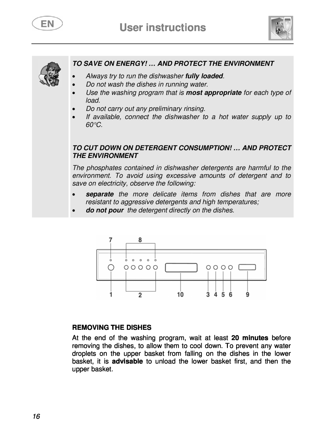 Smeg LVS1449B instruction manual User instructions, To Save On Energy! … And Protect The Environment, Removing The Dishes 