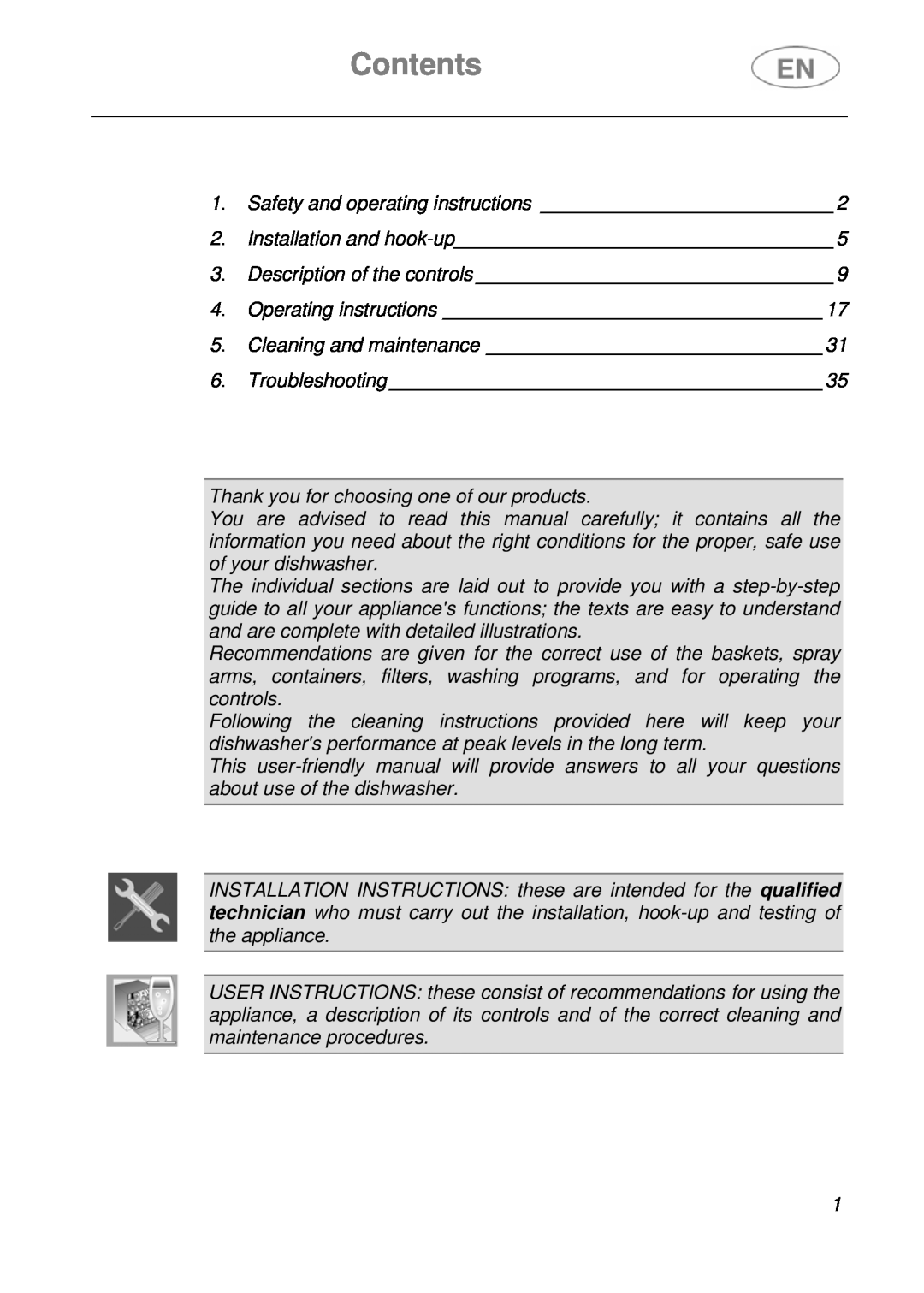 Smeg LVS1449B instruction manual Contents 