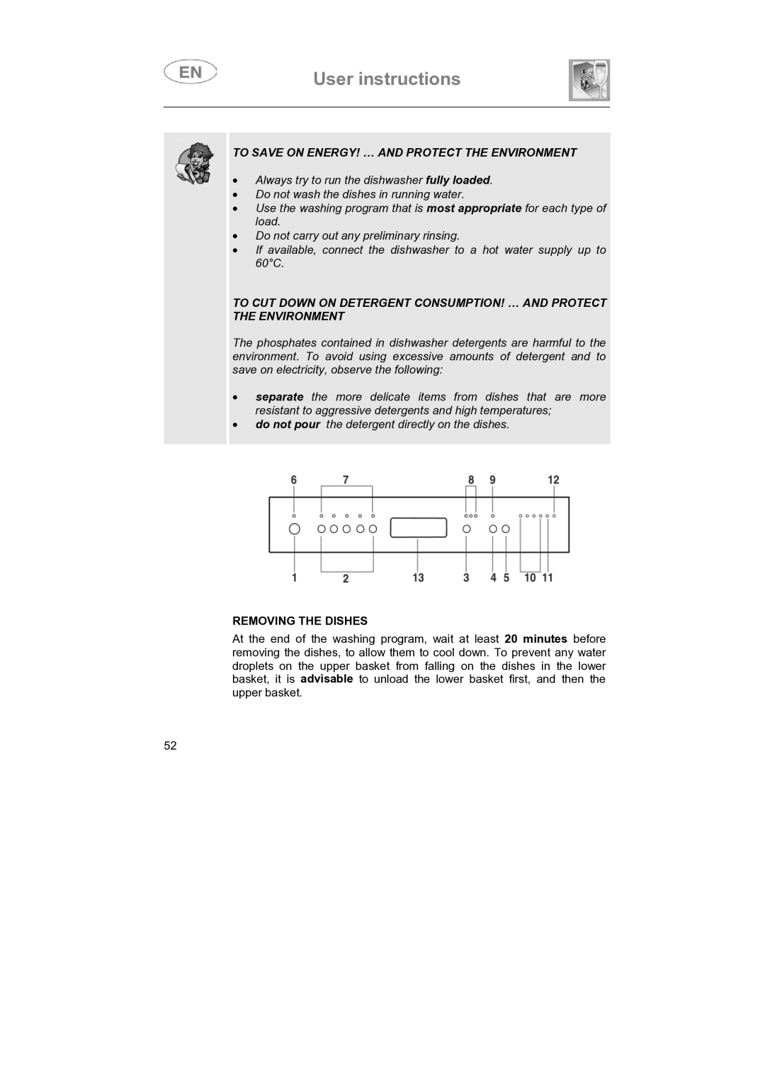 Smeg LVS655EG instruction manual To Save on ENERGY! … and Protect the Environment, Removing the Dishes 