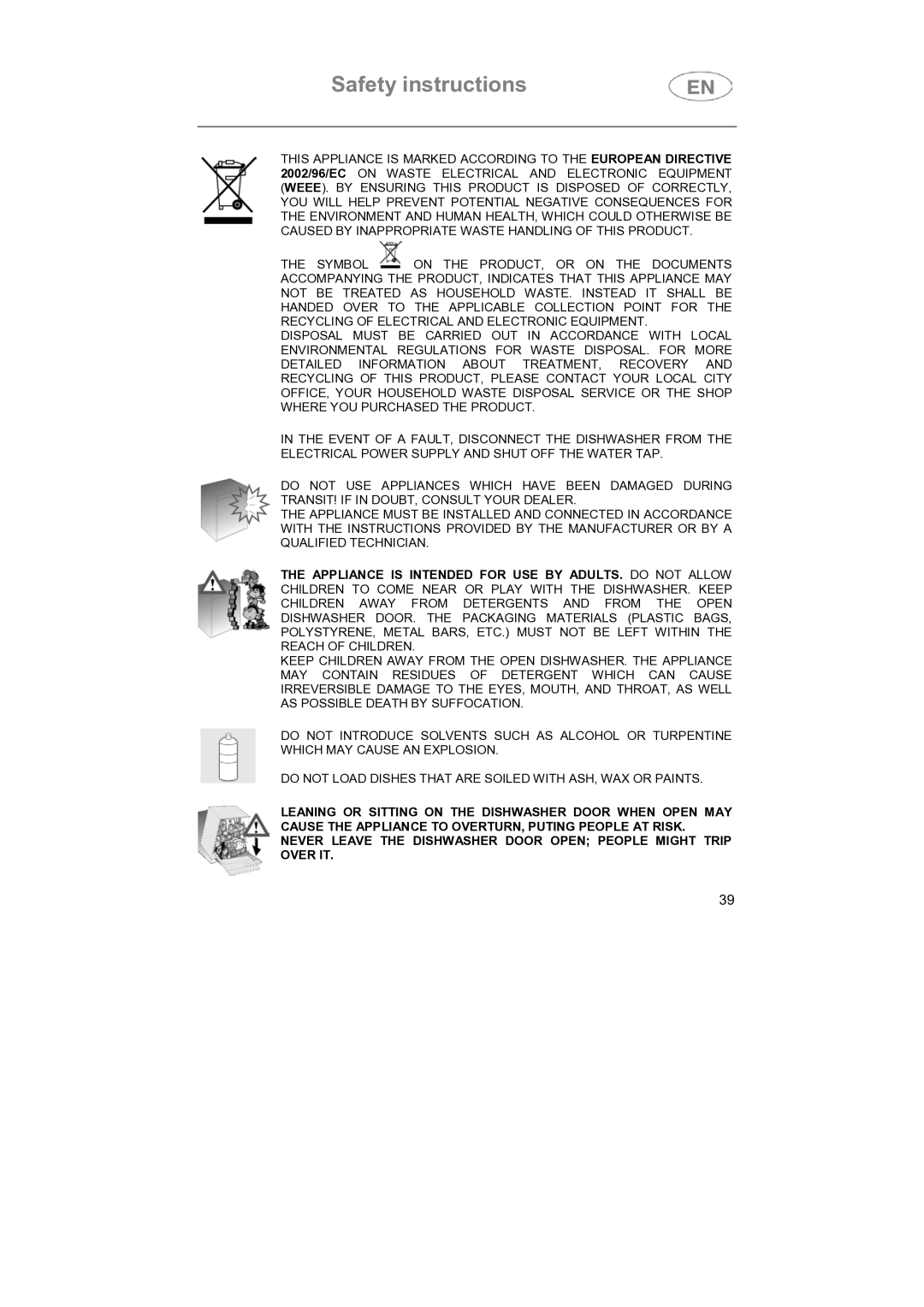 Smeg LVS655EG instruction manual Safety instructions 