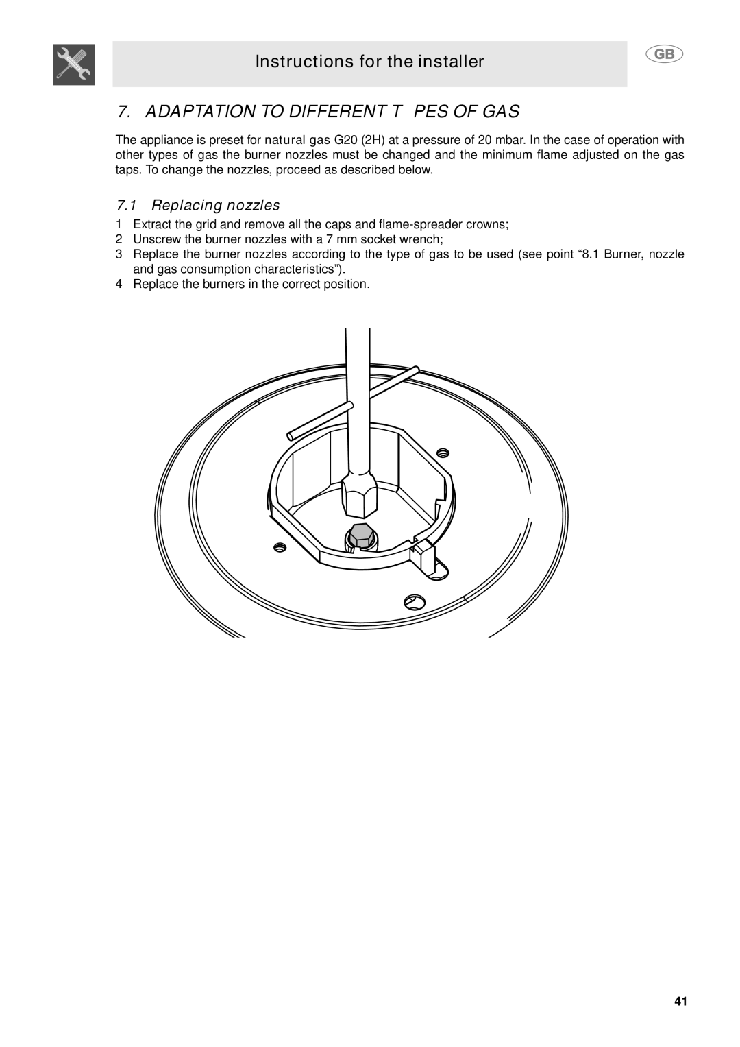 Smeg MC30RA manual Adaptation to Different Types of GAS, Replacing nozzles 