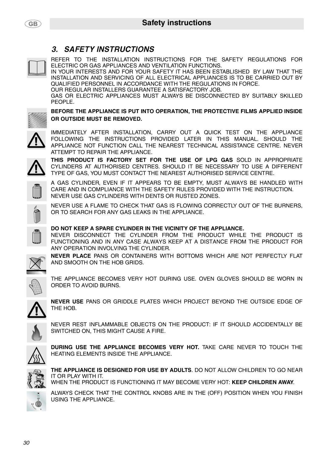 Smeg MC30RA manual Safety Instructions 