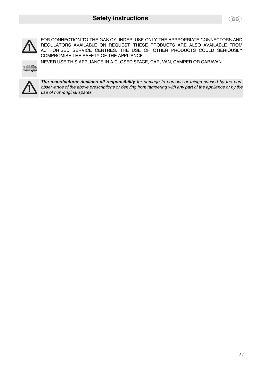 Smeg MC30RA manual Safety instructions 