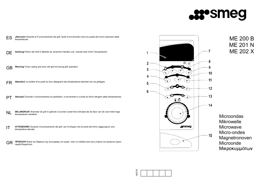 Smeg ME202X, ME201N, ME200B manual ME 200 B ME 201 N ME 202 