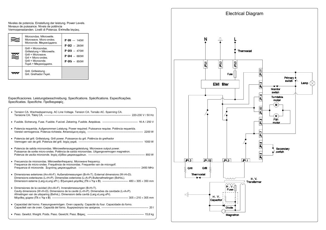 Smeg ME201N, ME200B, ME202X manual Electrical Diagram 