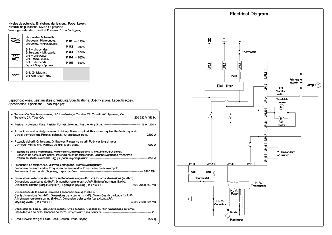 Smeg ME201N, ME200B, ME202X manual Electrical Diagram, Specificaties. Specifiche. Προδιαγραφές 