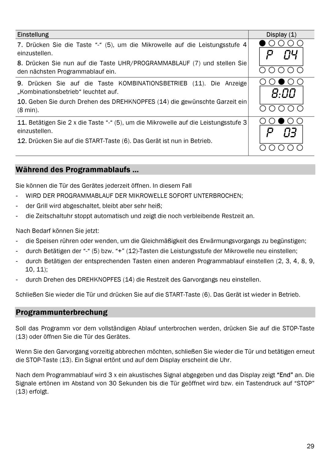 Smeg ME203FX manual Während des Programmablaufs, Programmunterbrechung 