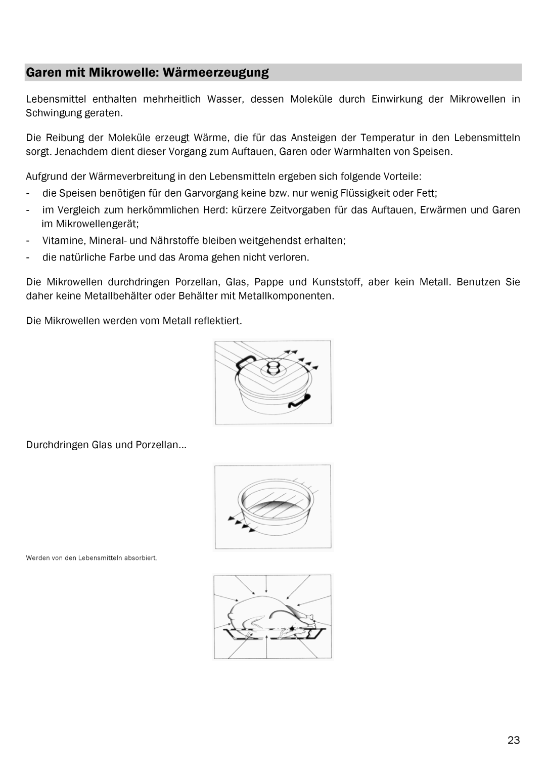 Smeg ME203FX manual Garen mit Mikrowelle Wärmeerzeugung 