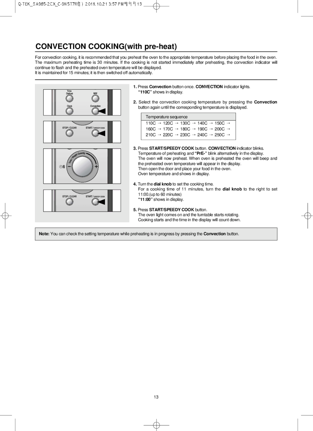 Smeg Microwave Convection/Grill Oven, SA985-2CX owner manual Convection COOKINGwith pre-heat 