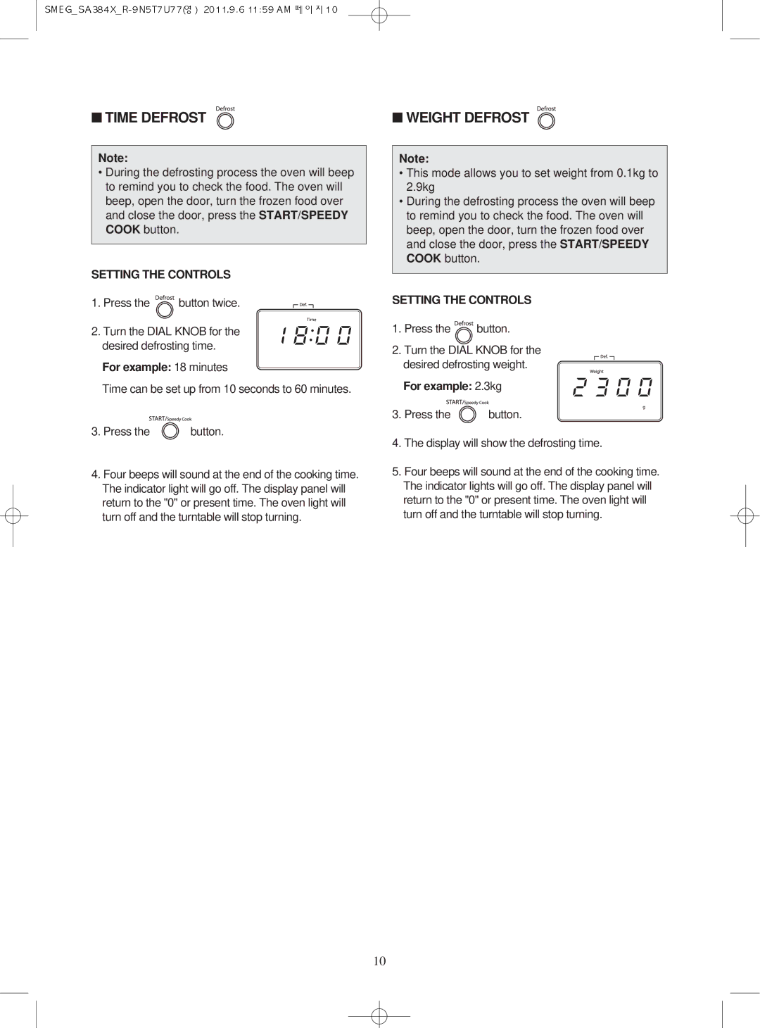 Smeg SA384X, Microwave Oven manual For example 18 minutes, For example 2.3kg 