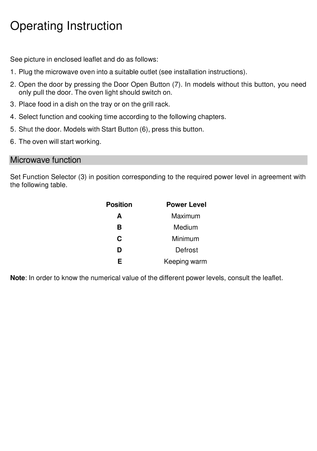 Smeg MM181N, MM182X, MM180B manual Operating Instruction, Microwave function 