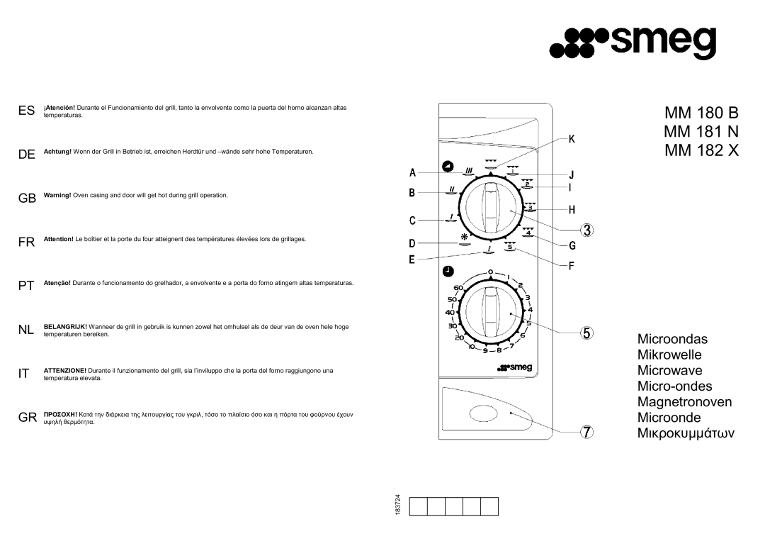 Smeg MM180B, MM181N, MM182X manual MM 180 B MM 181 N MM 182 