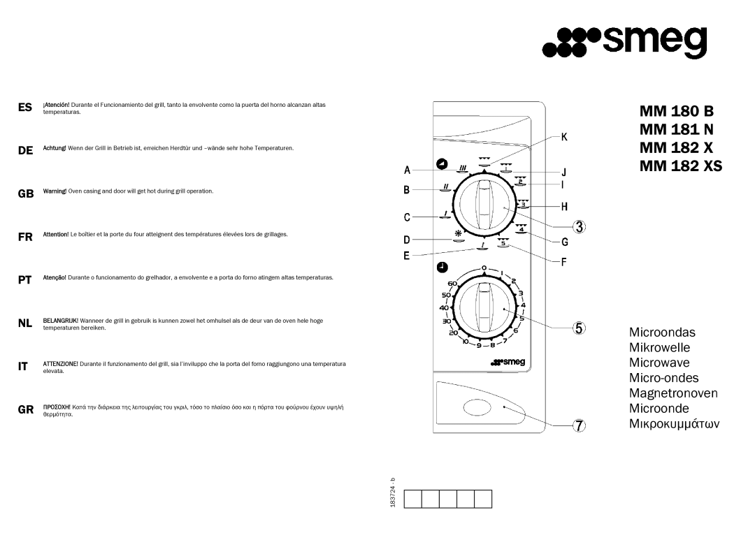 Smeg MM182XS manual MM 180 B MM 181 N MM 182 X MM 182 XS 