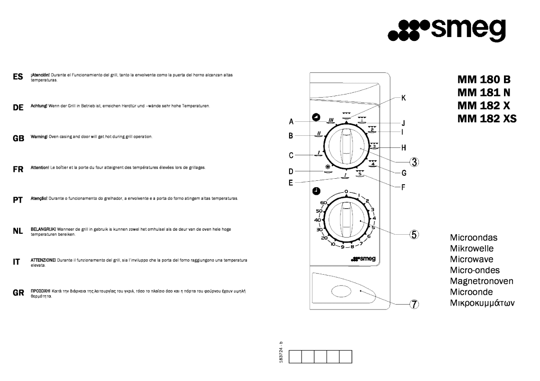 Smeg MM182XS manual Microondas Mikrowelle Microwave, Micro-ondesMagnetronoven Microonde Μικροκυµµάτων 