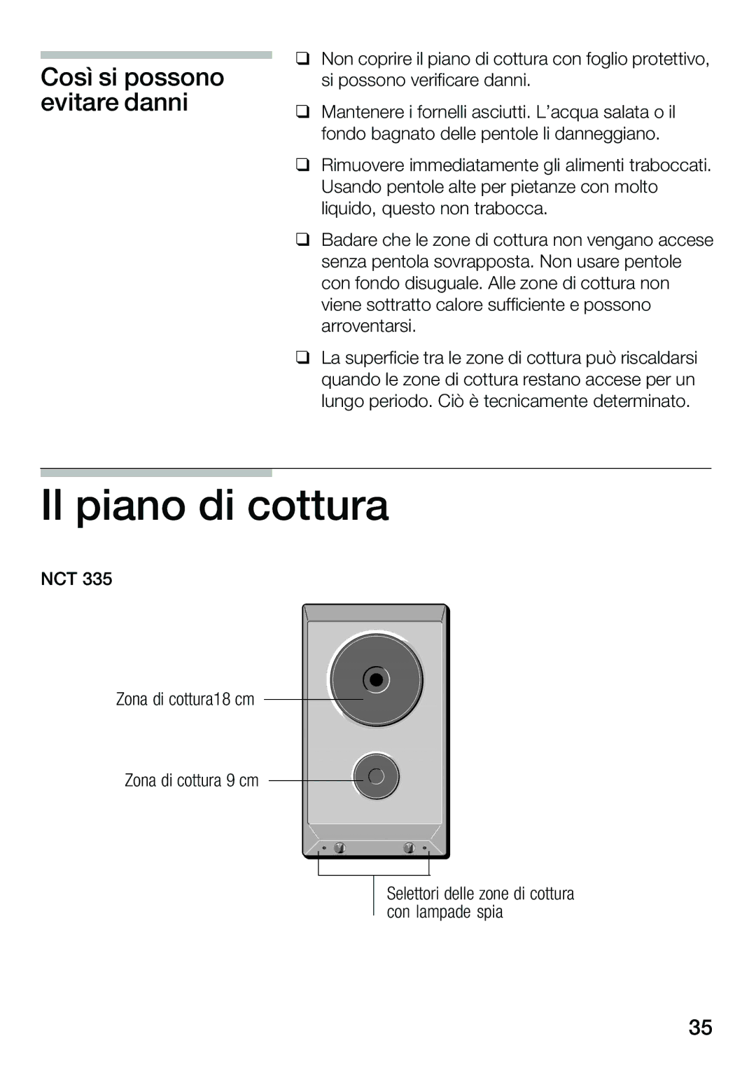 Smeg NCT335EEU instruction manual Il piano di cottura, Così si possono evitare danni 