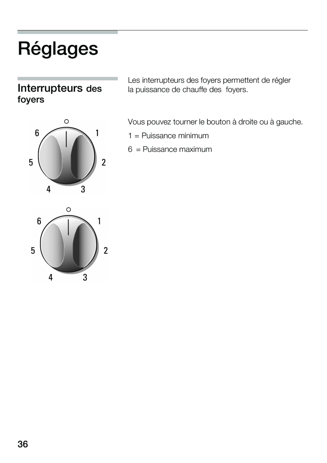 Smeg NKT335E instruction manual Réglages, Interrupteurs des 