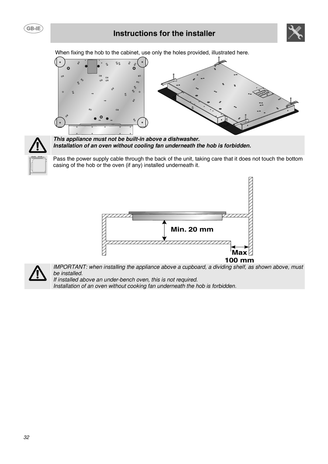 Smeg P662B-1, P652, P662-1 manual Instructions for the installer 