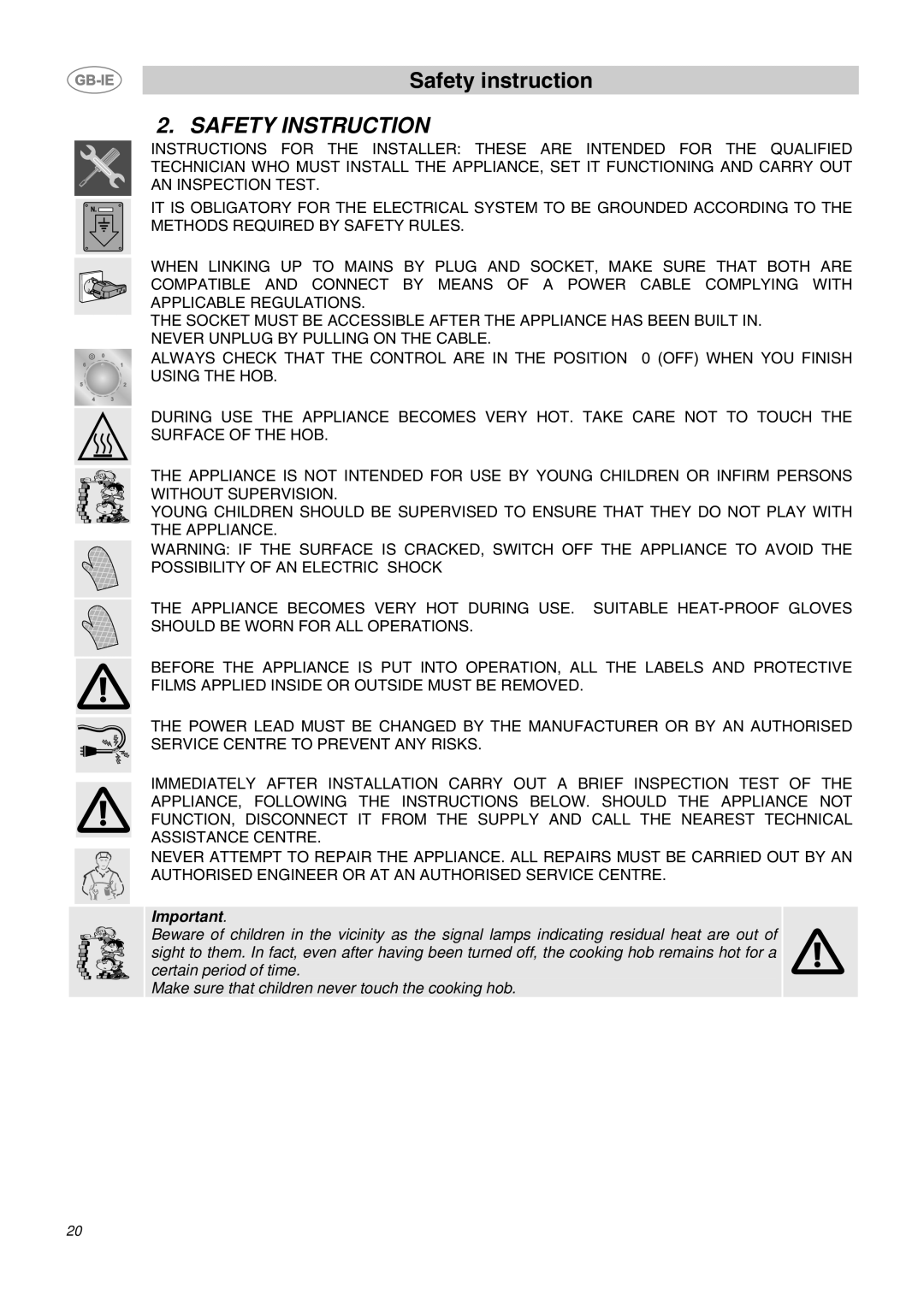 Smeg P662B-1, P652, P662-1 manual Safety Instruction 