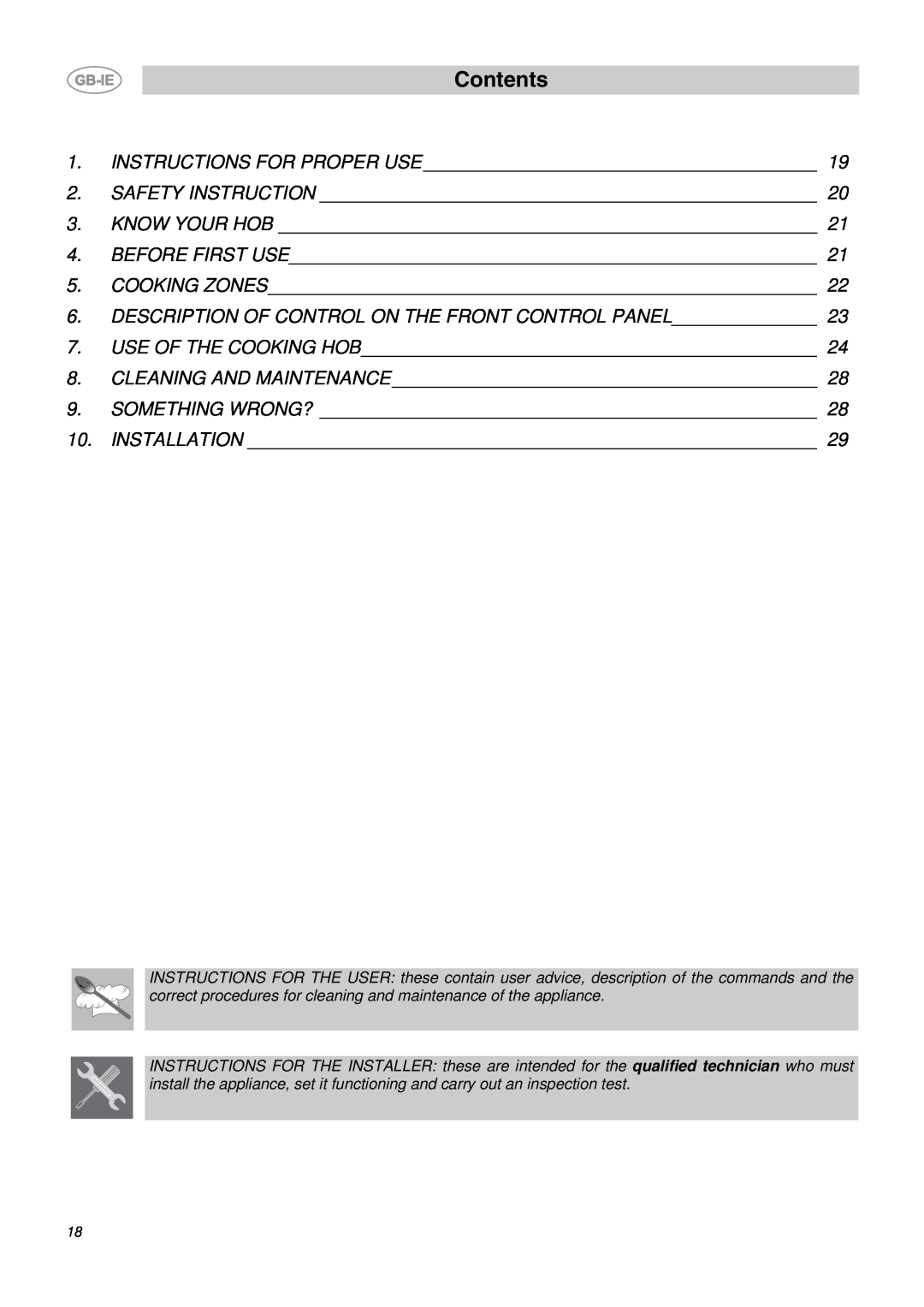 Smeg P652, P662-1, P662B-1 manual Contents 