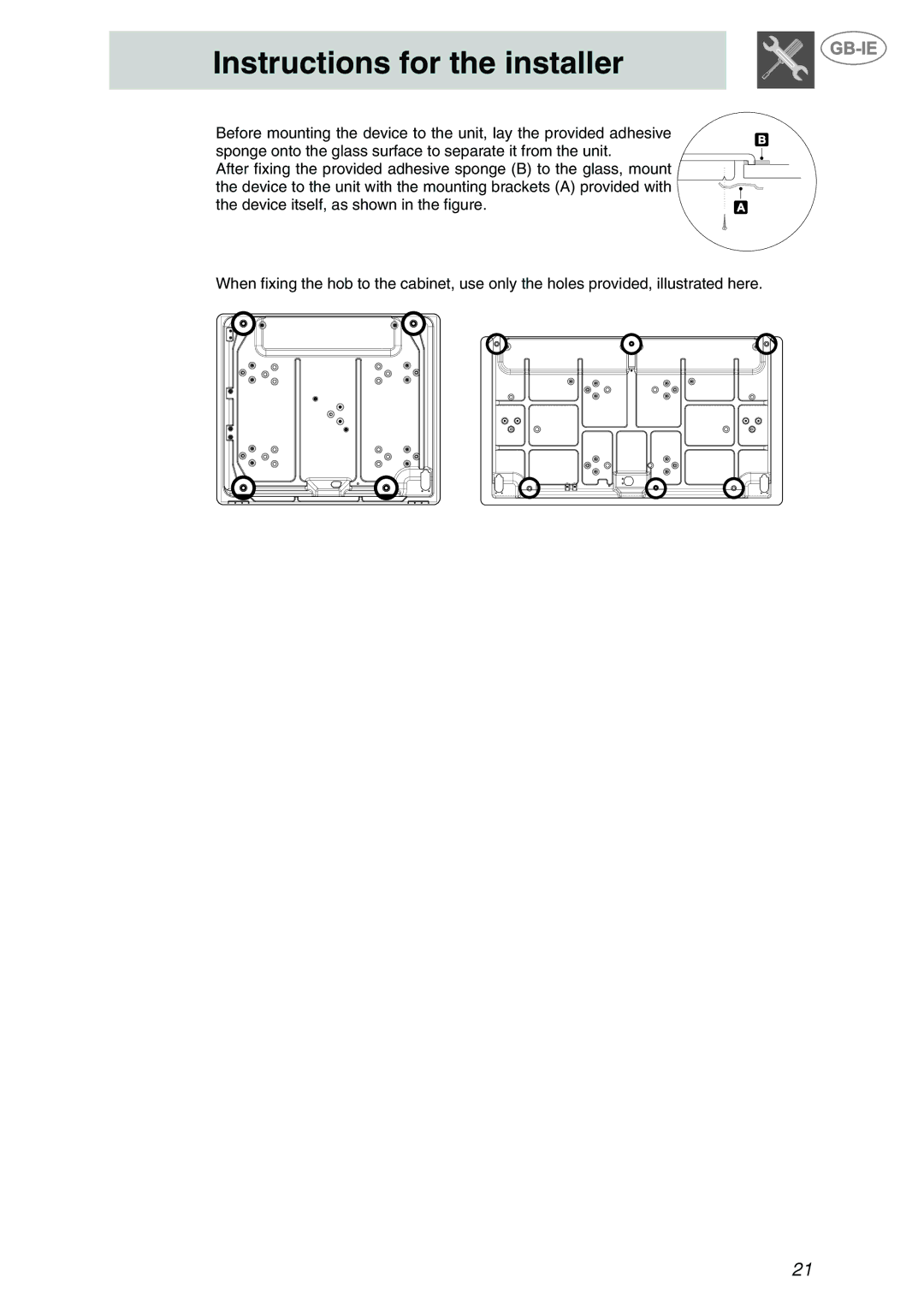 Smeg P705VTBE manual Instructions for the installer 