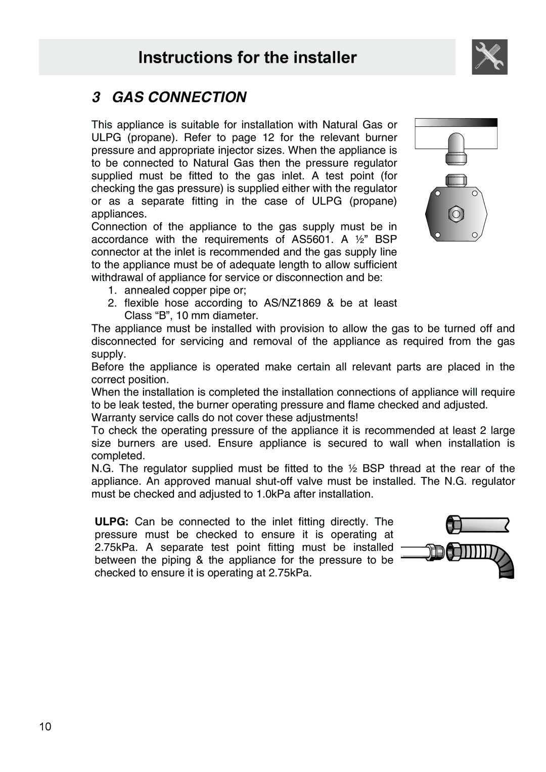 Smeg PA106SX manual GAS Connection 