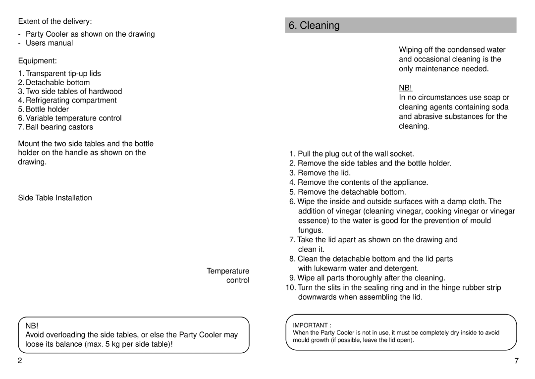 Smeg PC45X user manual Cleaning, Equipment 