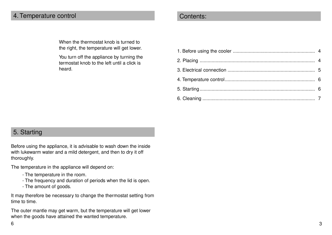 Smeg PC45X user manual Temperature control, Contents, Starting 