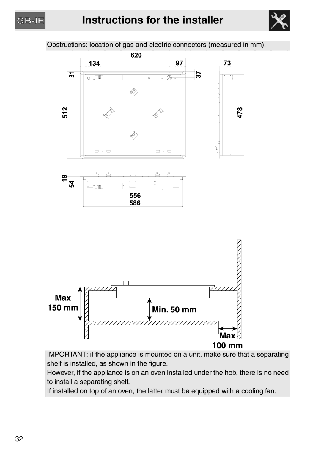 Smeg gas cooktop, PGA64 manual Instructions for the installer 