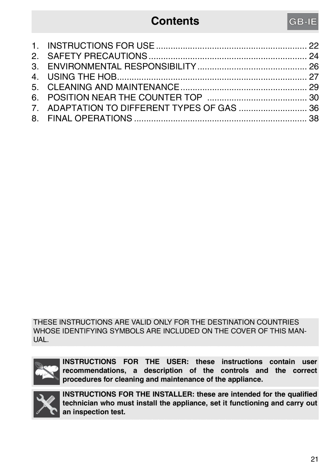 Smeg PGA64, gas cooktop manual Contents 