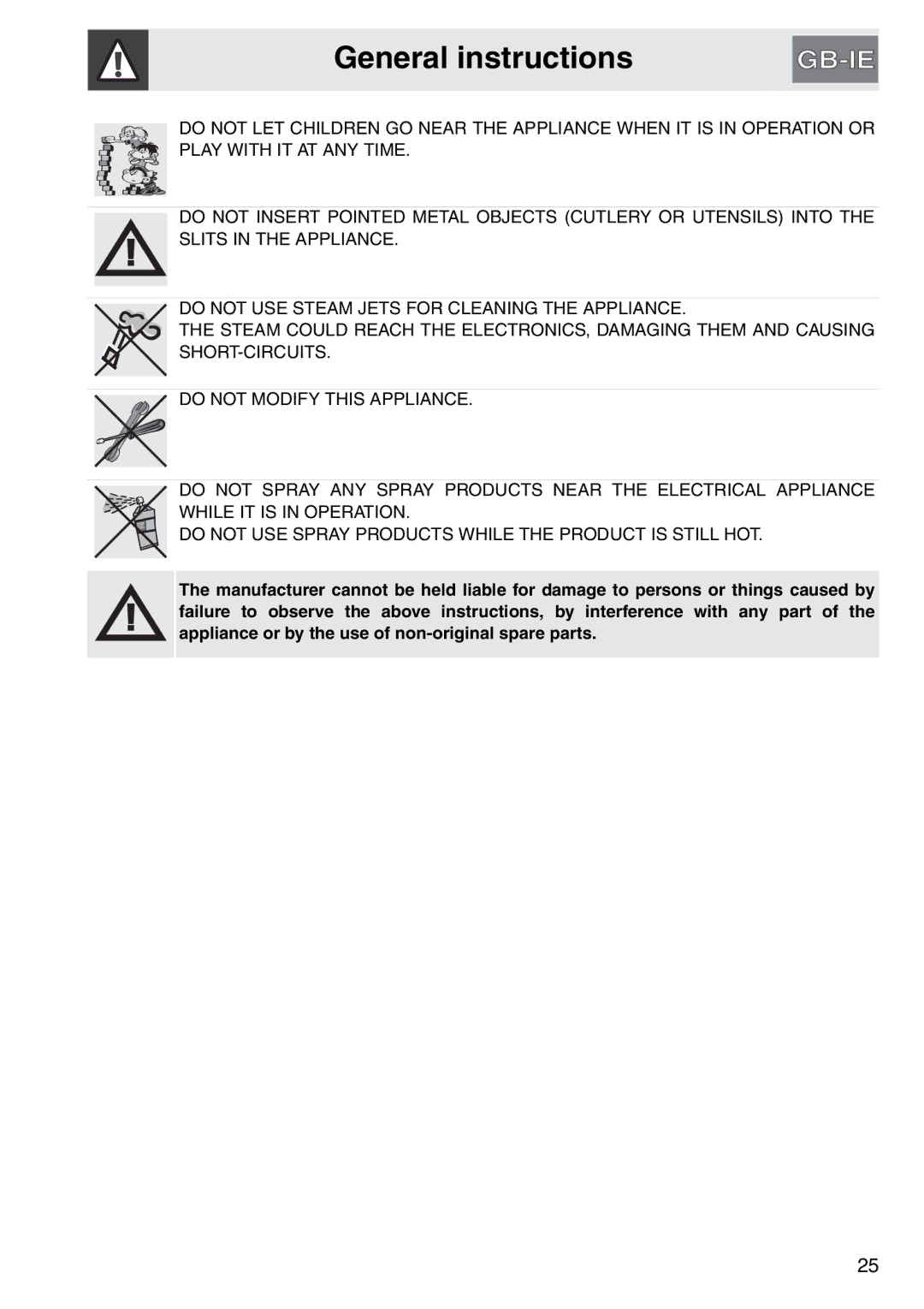 Smeg PGA64, gas cooktop manual General instructions 