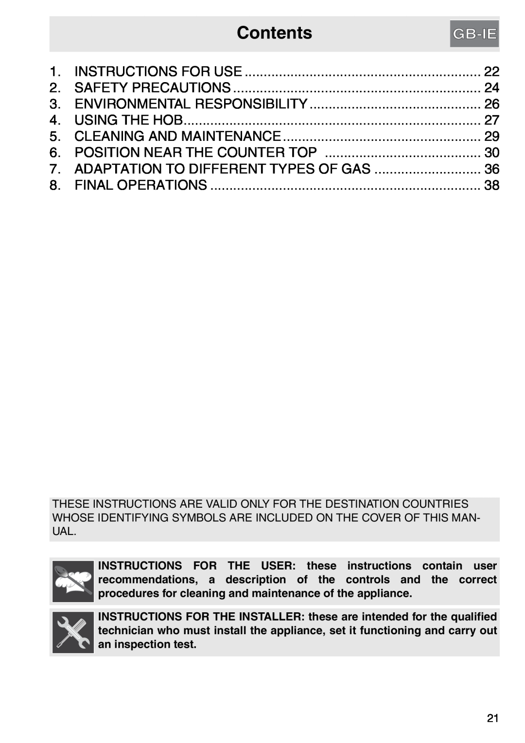 Smeg PGA64, gas cooktop manual Contents 