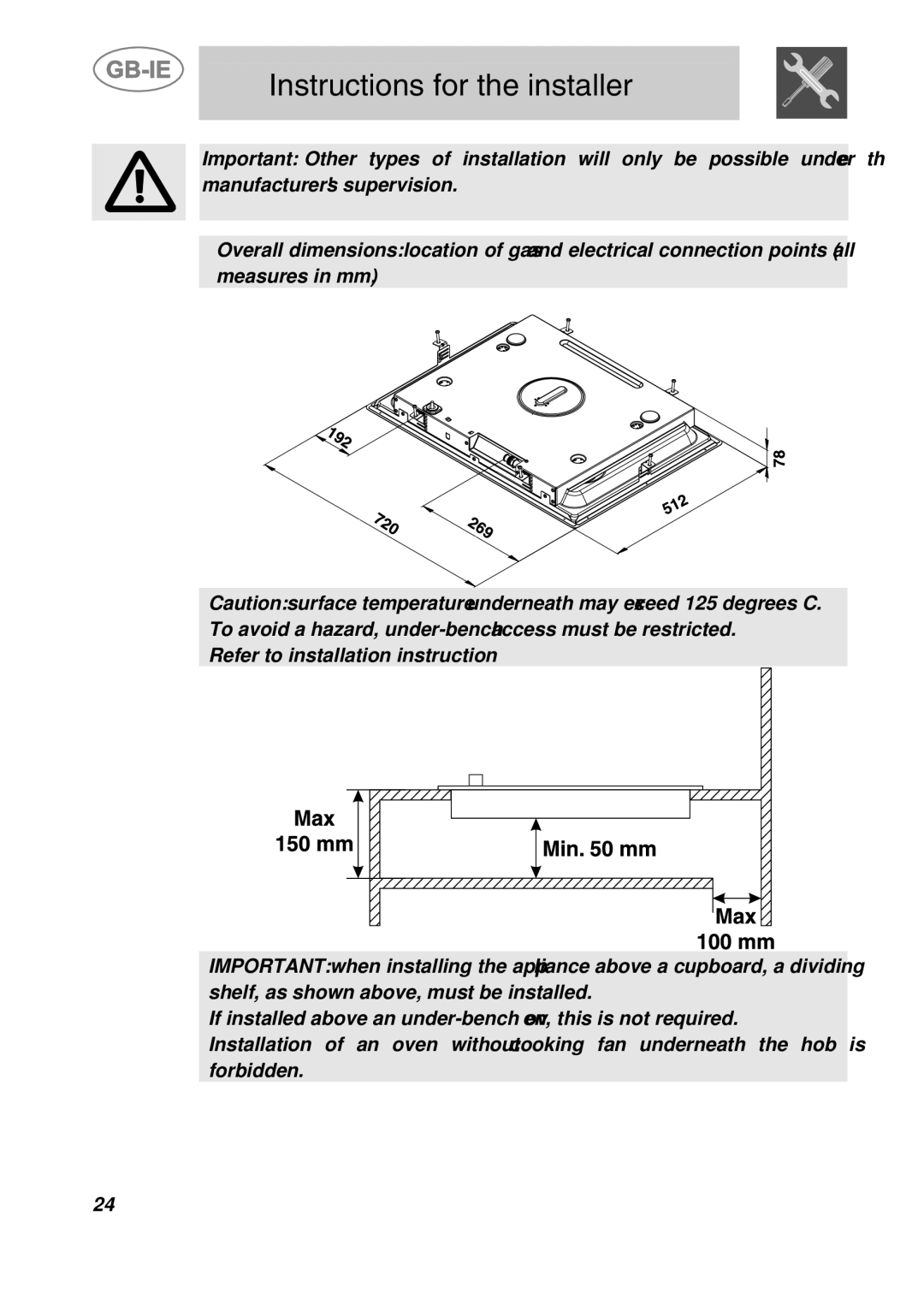 Smeg PGF75BE3, PGF75-3 manual Instructions for the installer 