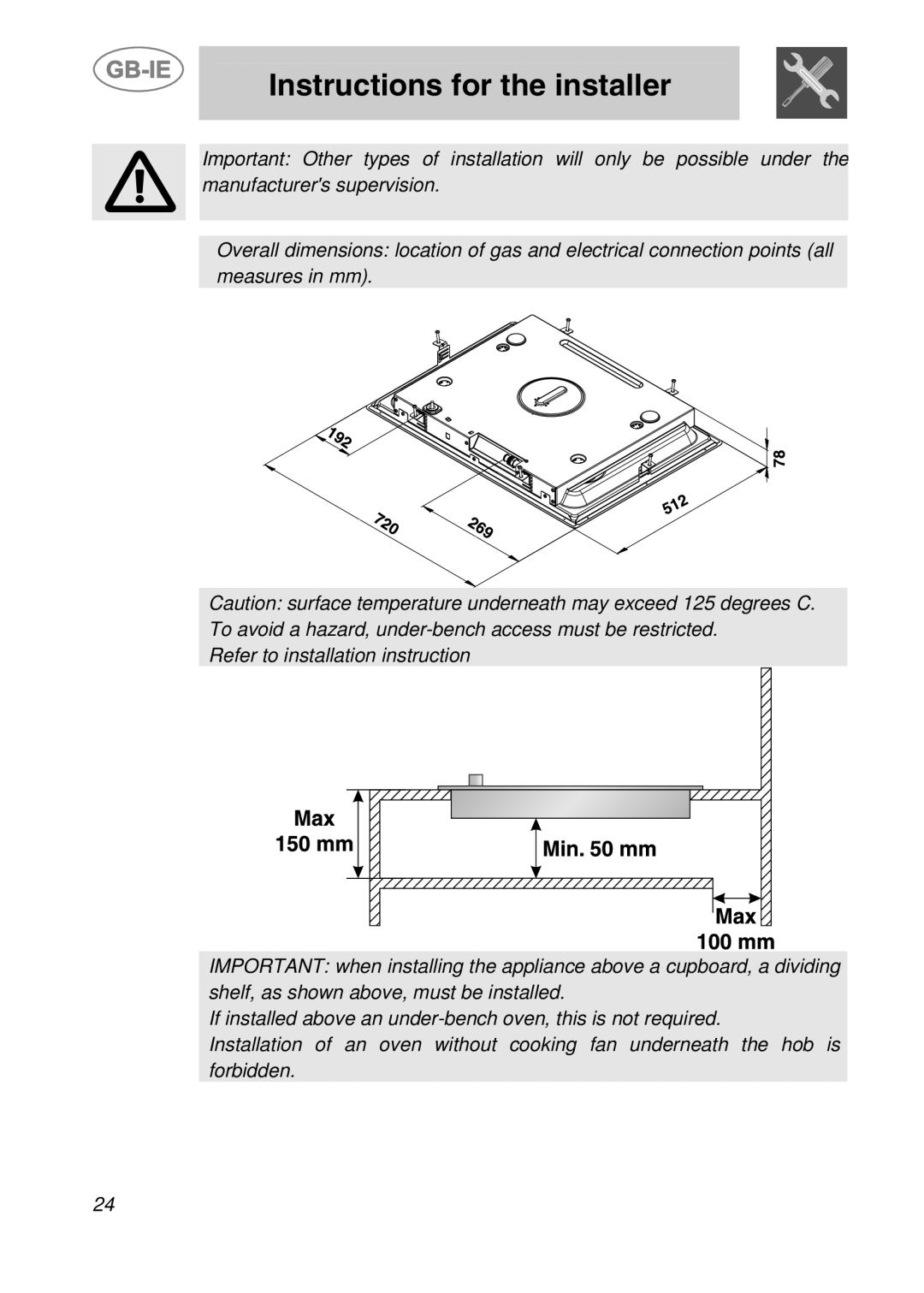 Smeg PGF75BE3, PGF75-3 manual Instructions for the installer, Refer to installation instruction 