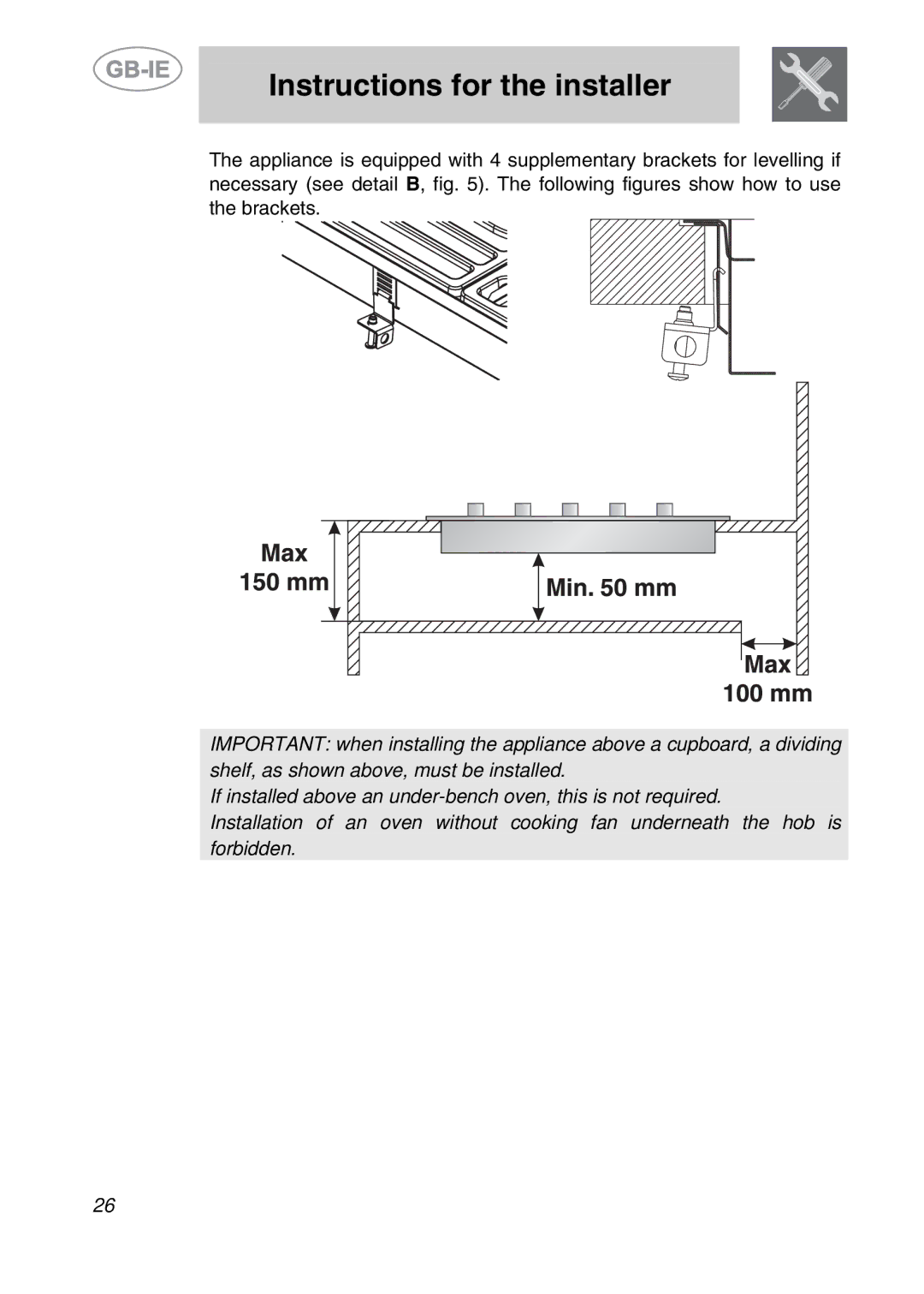 Smeg PGF95-2, PGF95BE-2 manual Instructions for the installer 