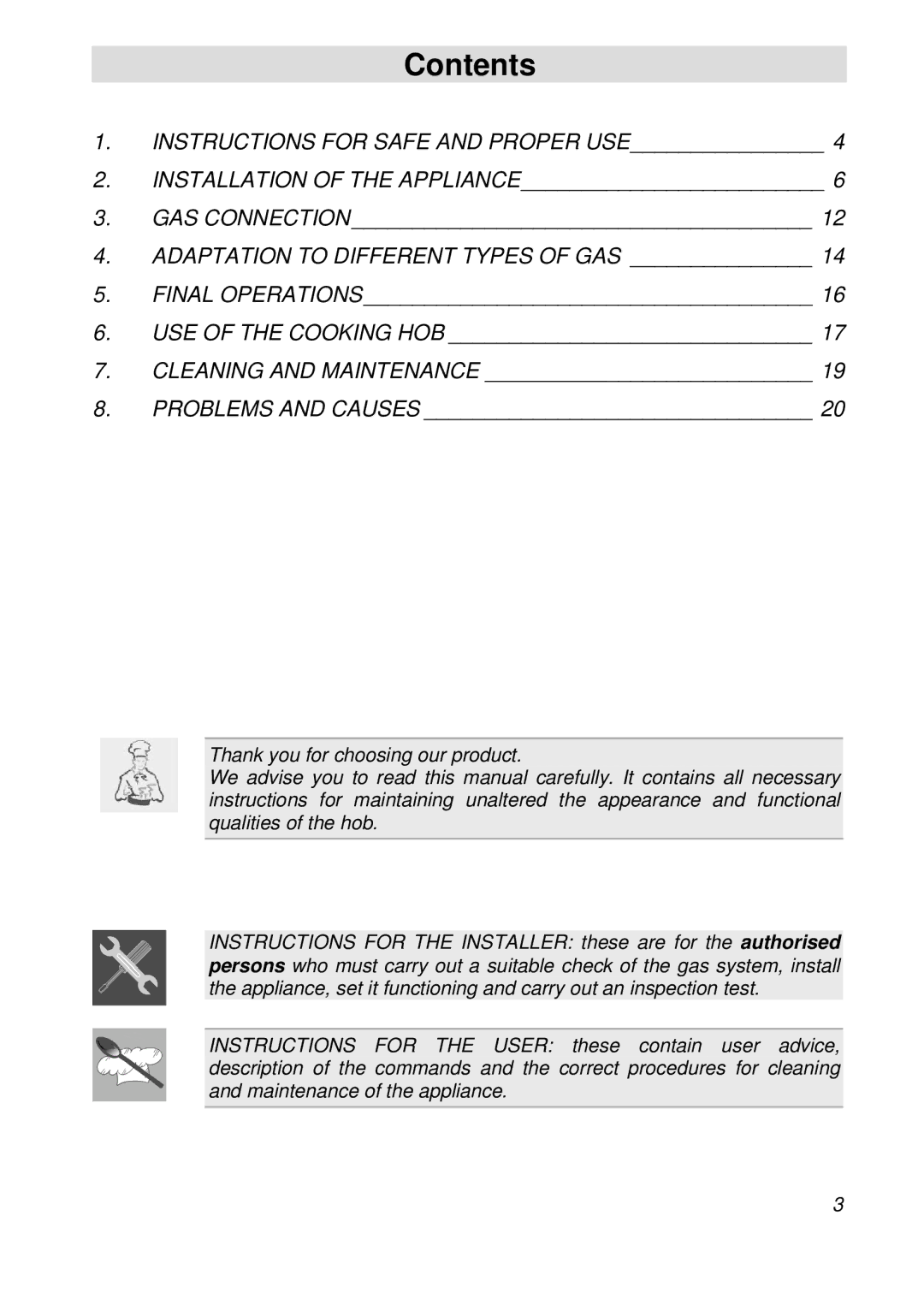 Smeg PGFA95F-1 manual Contents 