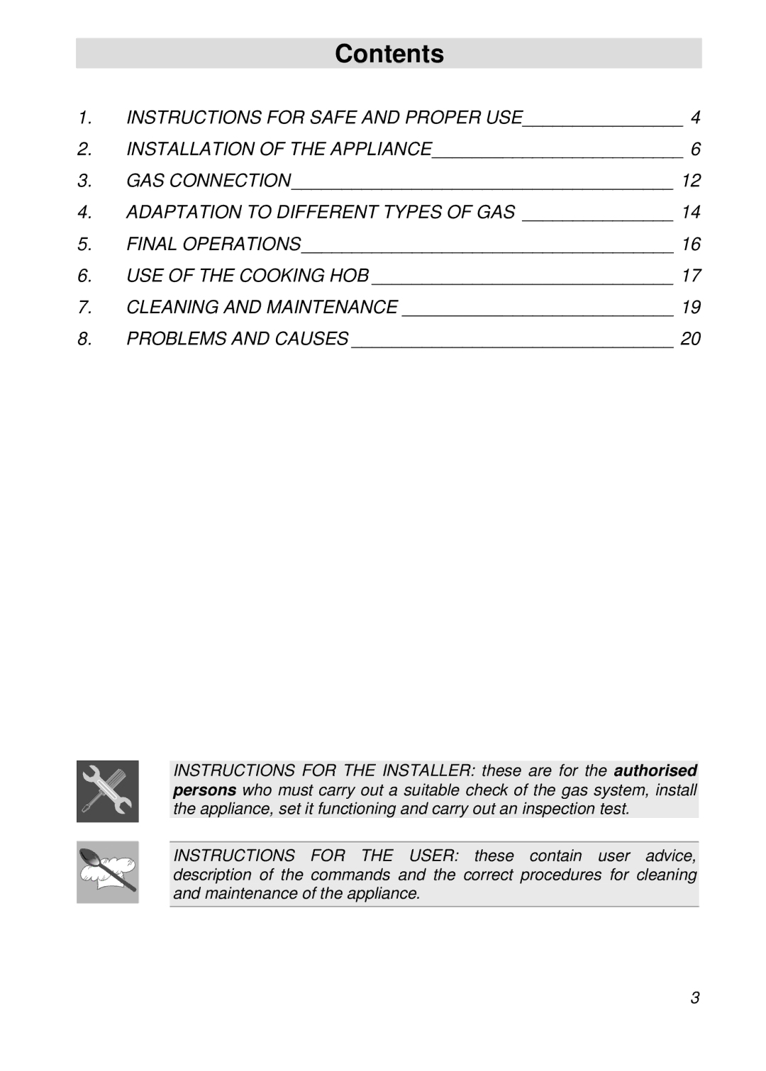 Smeg PGFA95F manual Contents 