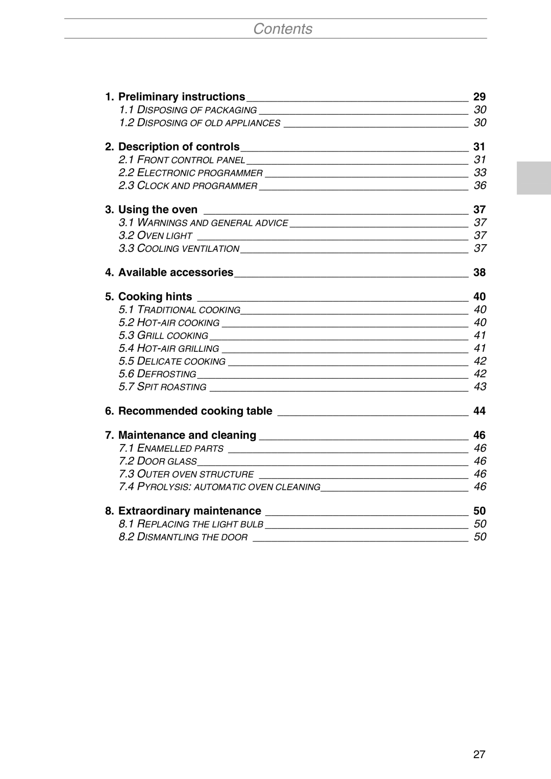 Smeg PIRO10NE manual Contents 